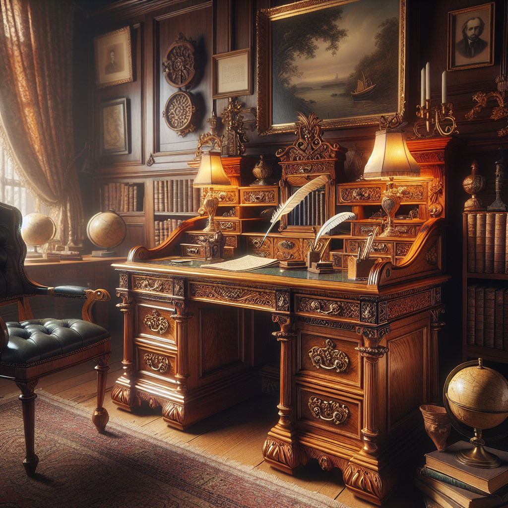 Antique Victorian Oak Writing Desk